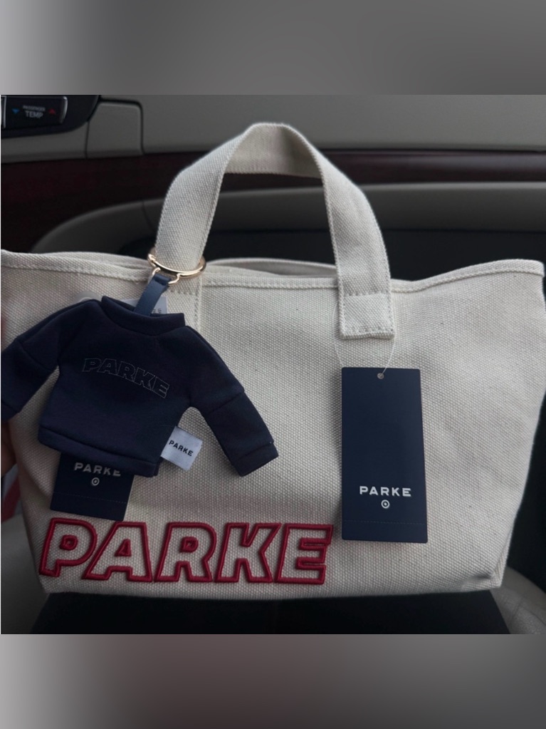 Parke X Target Mini Cream Canvas Tote With Red Logo And Keychain